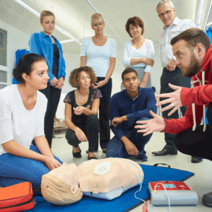Group learning CPR techniques together